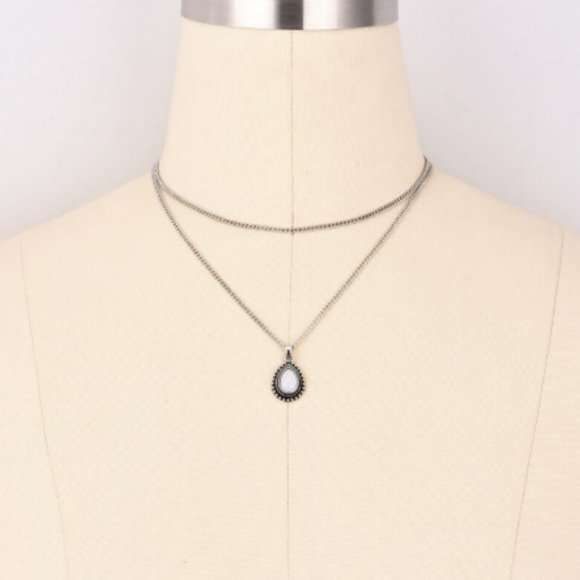 Silver Boho Layered Drop Stone Necklace - Picture 3 of 4